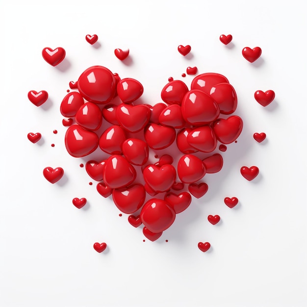 Viele rote Herzen in Herzform angeordnet
