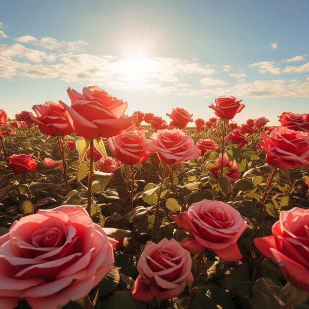 Foto viele rote rosen auf einem feld