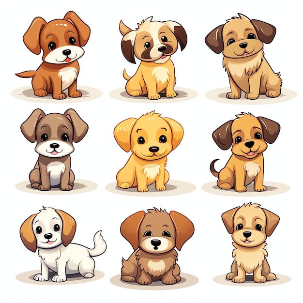 Viele süße Hunde Clipart Aquarell Vektor minimaler weißer Hintergrund