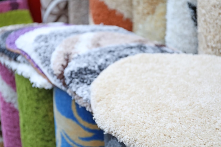 Foto viele teppiche verschiedener farben im laden