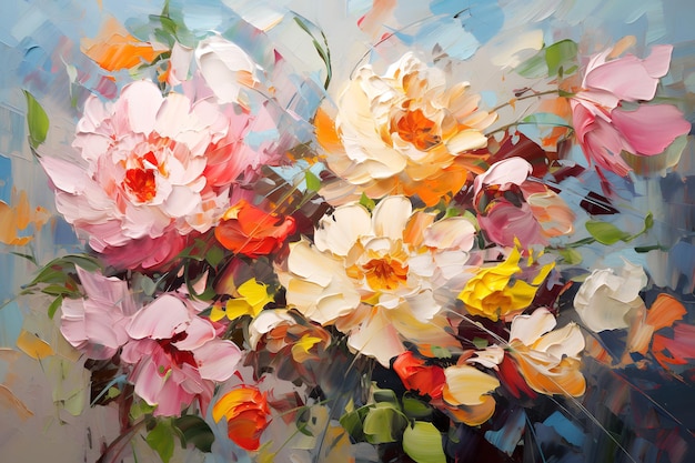 Viele verschiedene schöne Frühlingsblumen Ölgemälde im Stil des Impressionismus
