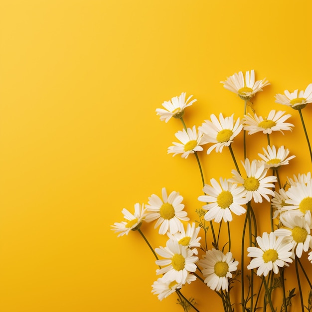 Viele weiße Blumen in einer Vase auf einer gelben Oberfläche