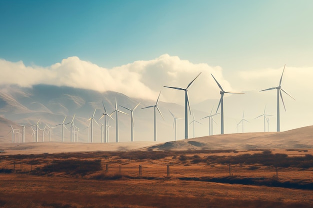 Viele Windgeneratoren auf dem Feld saubere Elektrizität KI erzeugt