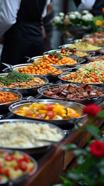 Foto vielfältige genüsse vielfältige buffet-essenangebote in angenehmer anordnung vertikal-mobilwand