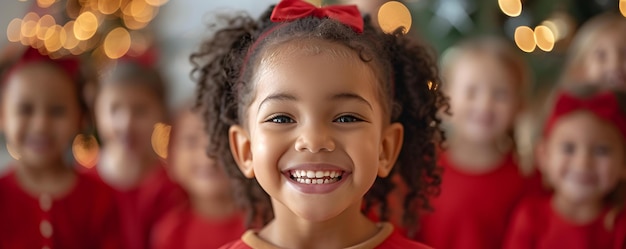 Vielfältige Kinder feiern freudig die Weihnachtszeit zusammen Konzept Feiertagstraditionen Multikulturelle Feiern Festliche Gruppenfotos Einheit und Freude Kinder39s Feiertagsfeier