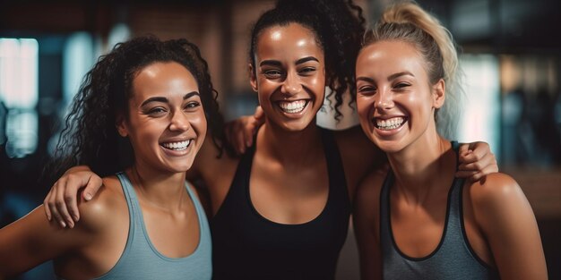 Foto vielfältige sportlerinnen feiern ihren gesunden und aktiven lebensstil in einem sportstudio