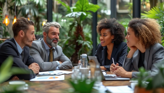 Vielfältige und multiethnische Unternehmer treffen sich im Büro und arbeiten zusammen