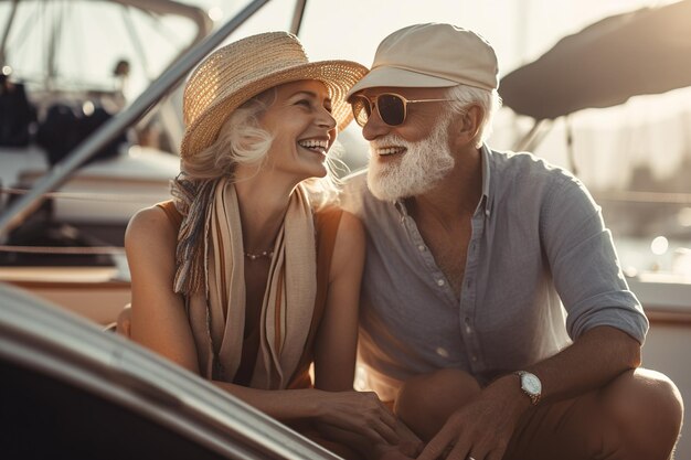 Foto vielfältiges paar genießt das lachen auf einer sonnigen yacht