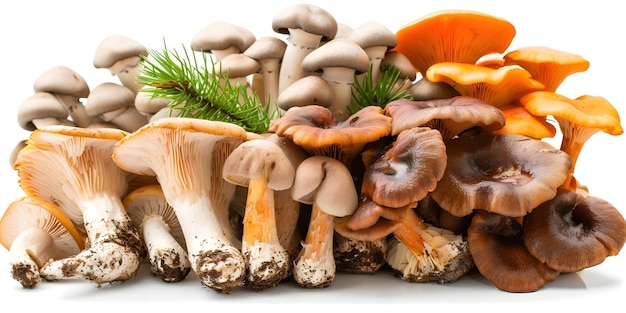 Foto vielfalt an essbaren pilzen, die für ihre gesundheitlichen vorteile in der küche verwendet werden konzept shiitake-pilze austernpilze löwen mähnepilze maitakepilze reishipilze