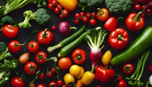 Vielfalt an frischem Gemüse auf schwarzem Hintergrund