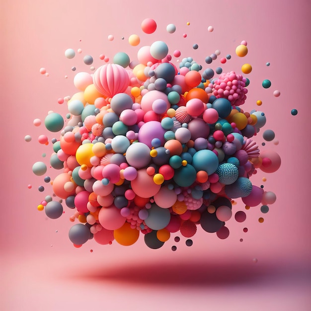 Vielfarbige Bälle in der Luft Kreatives Bild von farbenfrohen Ballons, die im Studio schwimmen