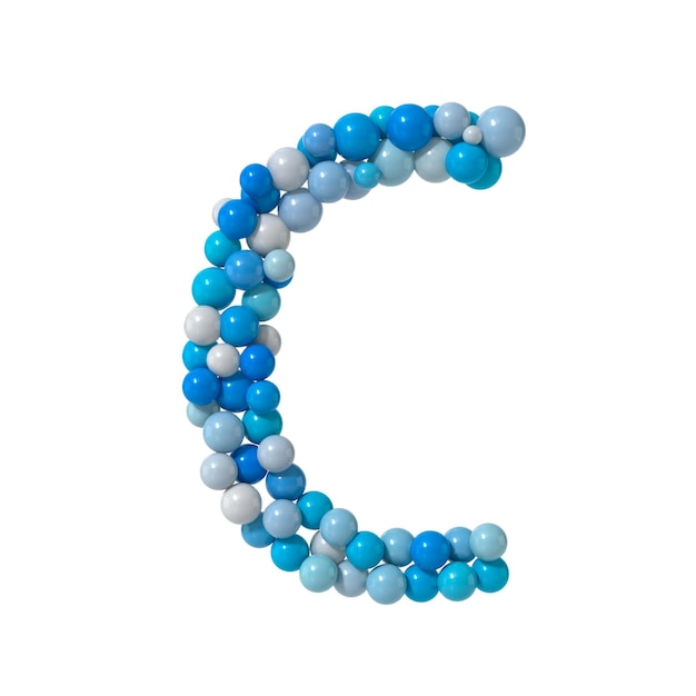 Vielfarbige Partikelsphäre-Stil Alphabet C mit isoliertem 3D-Rendering auf weißem Hintergrund