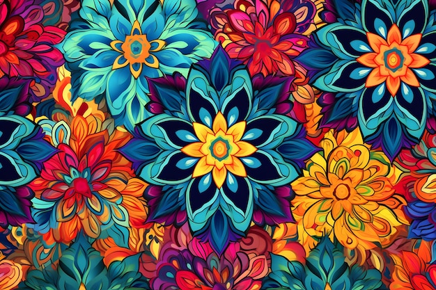 Vielfarbiges blumiges nahtloses Muster mit Mandalablumen abstraktes islamisches Blumenmuster