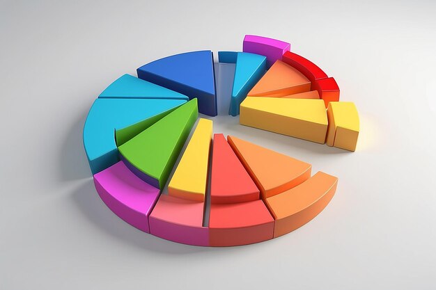 Vielfarbiges Kreisdiagramm durch Balkendiagramme 3D-Illustration