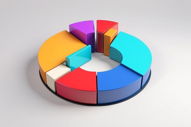 Vielfarbiges Kreisdiagramm durch Balkendiagramme 3D-Illustration