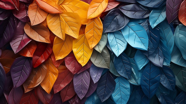 Vielfarbiges Spektrum Regenbogen Textur gefallene Herbstblätter Fliesen Hintergrund