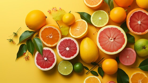 Vielzahl von Zitrusfrüchten, darunter Zitronen, Grapefruits und Orangen, generative KI