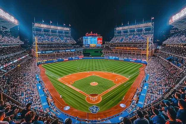 Viendo un juego de béisbol en la multitud del estadio desde lejos fotografía profesional