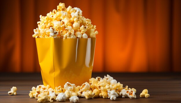 Foto viendo una película comiendo palomitas de maíz frescas en un cine generado por ia