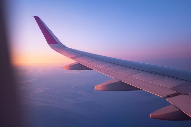 Viento de aviones en el fondo del cielo del amanecer Composición de aviones Transporte aéreo Viaje en avión Imagen de viaje