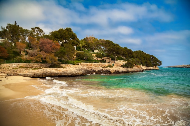 Viento y olas en la playa Cala Gran