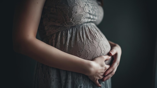 Vientre de una mujer embarazada sobre fondo negro IA generativa