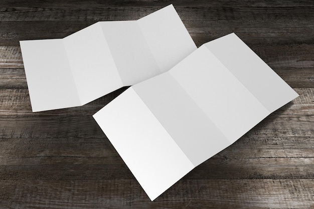 Vier DL-Flyer-Mockup auf Holzhintergrund