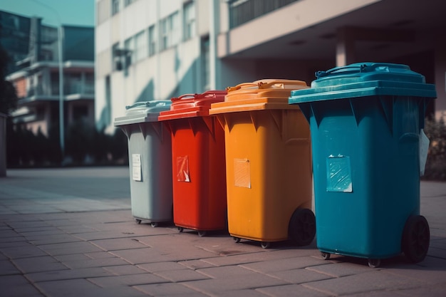 vier Müllcontainer für verschiedene Arten von Müll Recyclingkonzepte generativ