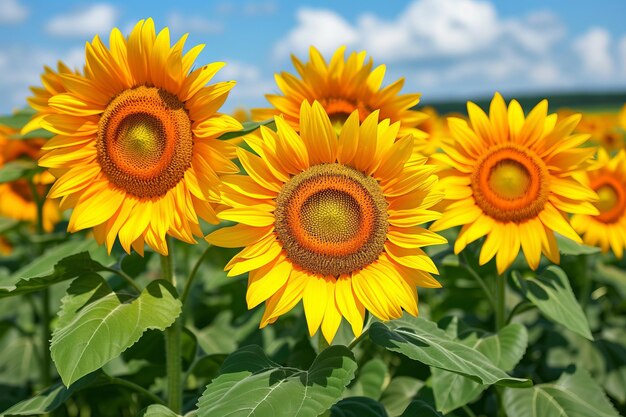 Vier Sonnenblumen auf dem Feld