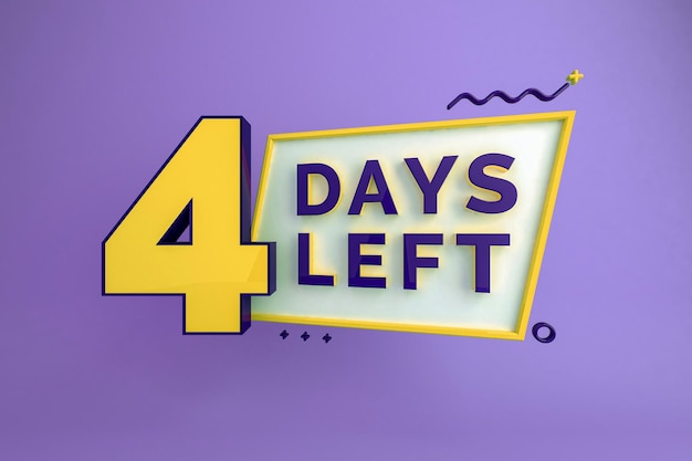 Vier Tage übrig Links-Tage Countdown-Banner in 3D Verkaufszeit Zählung 3D-Rendering