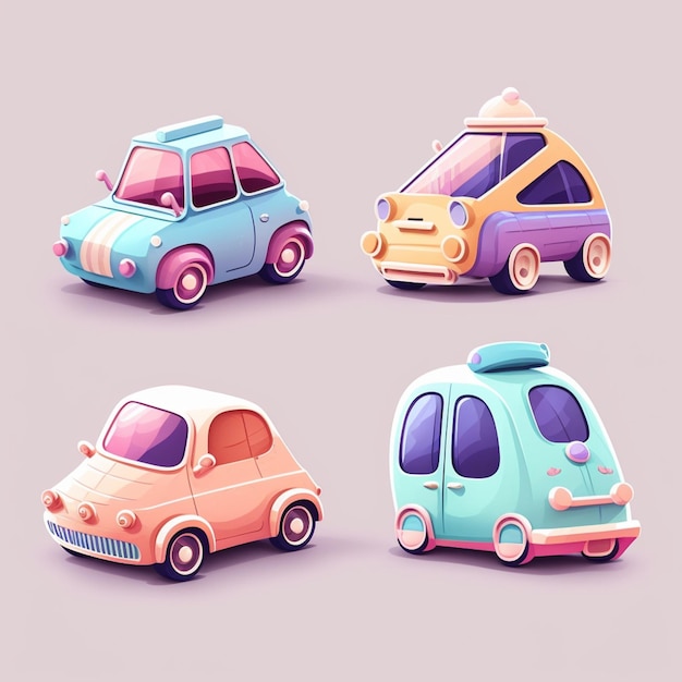 Vier unterschiedlich farbige Autos mit unterschiedlichen Dächern und Türen