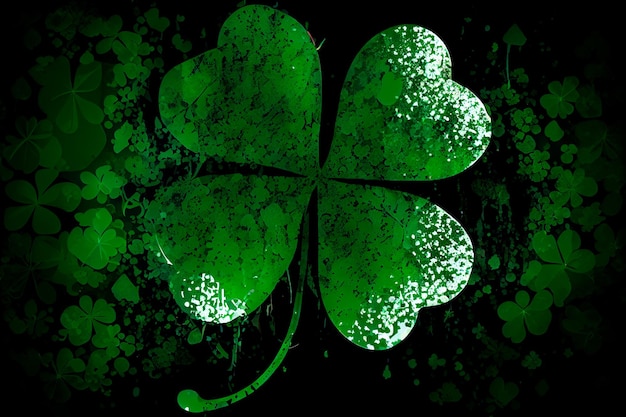 Vierblättriges grünes Kleeblatt als Glücksbringer am St. Patrick's Day hellgrüner Hintergrund Urlaubskonzept des Frühlingspflanzenkleesymbols Generative AI