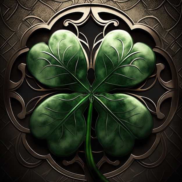 Vierblättriges Kleeblatt für St. Patrick's Day Grünes irisches Glück Generative KI