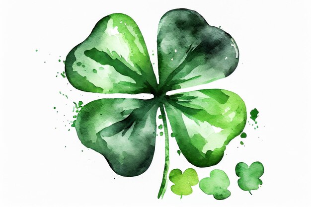 Vierblättriges Kleeblatt isoliert auf weißem Hintergrund St. Patrick's Day Generative AI