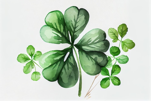 Vierblättriges Kleeblatt isoliert auf weißem Hintergrund St. Patrick's Day Generative AI