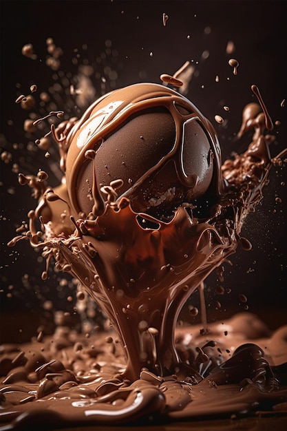 Foto se vierte una bola de chocolate en un bol