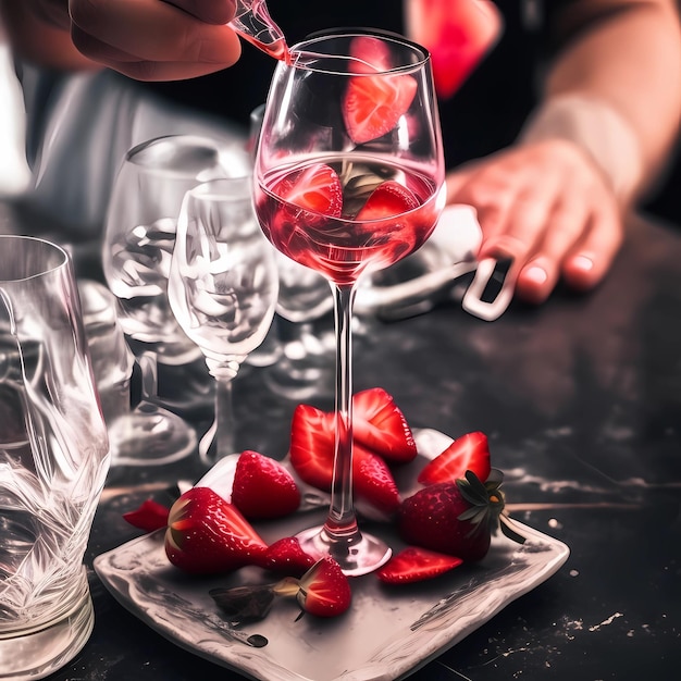 Se vierte una copa de vino en una copa de vino.