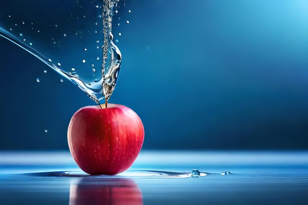 Se vierte una manzana en una gota de agua.