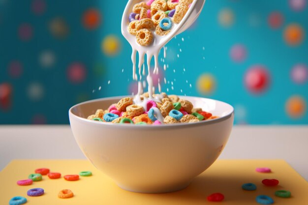 Foto se vierte un tazón de cereal en un tazón con