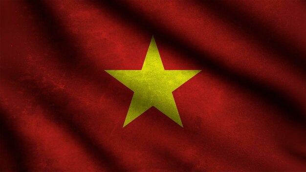 Vietnam-Flagge weht im Wind mit 3D-Hintergrund