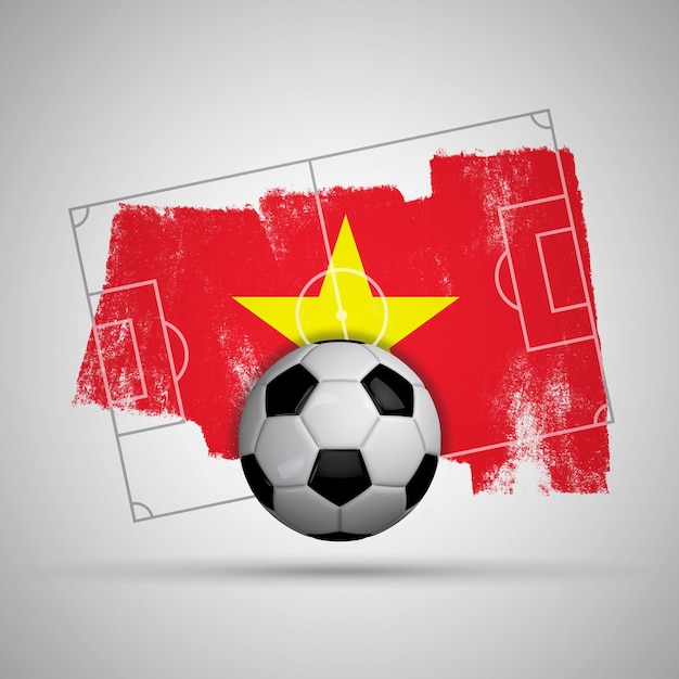 Vietnam-Flaggen-Fußballhintergrund mit Schmutzflaggen-Fußballplatz und Fußball