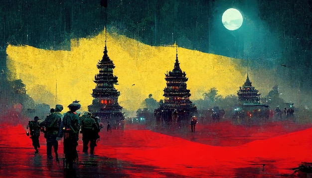 Vietnam monumentos antiguos pintura ilustración templo vietnamita arquitectura