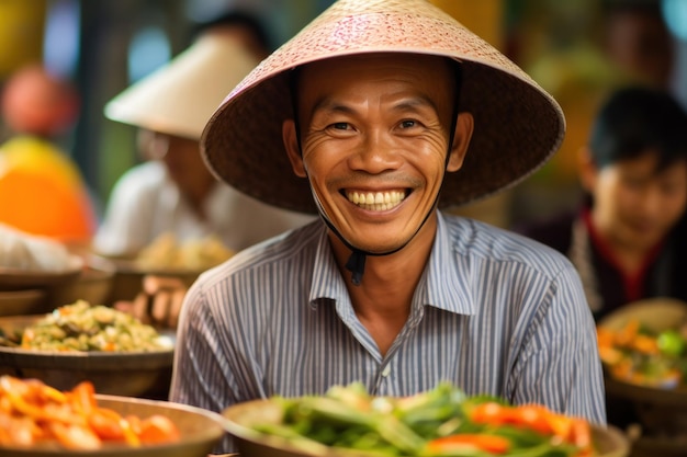 Vietnamesische Verkäufer verkaufen morgens Gemüse auf dem lokalen Markt in Vietnam