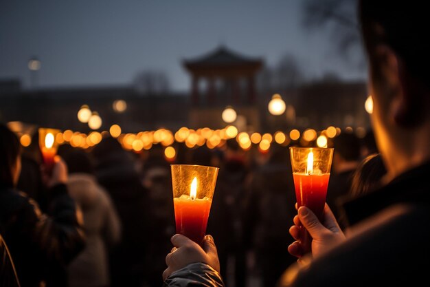 Foto vigilância à luz de velas na praça tianmen