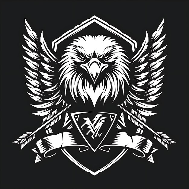 Vigilant Eagle Guardian Crest Logo mit einer Eagle Clutch Kreatives Logo Design Tätowierung Umriss