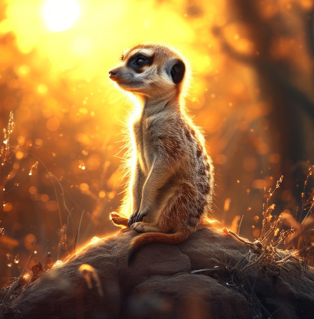 La vigilia del atardecer de Meerkats