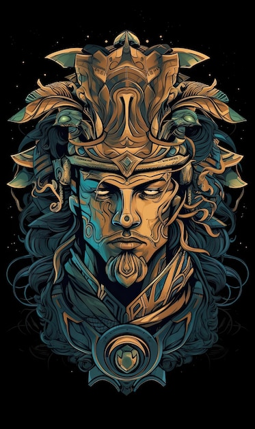 Viking-Kriegerkopf mit langen Haaren Vektorillustration für T-Shirt-Design