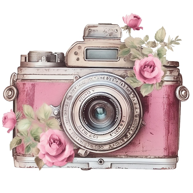 Viktorianische Aquarell-Vintage-Blumen-Rosa-Kamera-Illustration, Vintage-Victorian-Rosa-Clipart