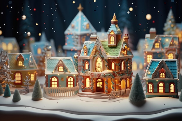 Vila natalina com casas fofas Feliz ano novo e feliz natal Generative Ai Art Winter