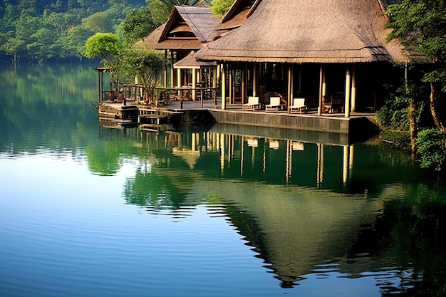 Villa de luxo balinesa tailandesa com piscina infinita Um jardim tropical em ubud bali indonésia